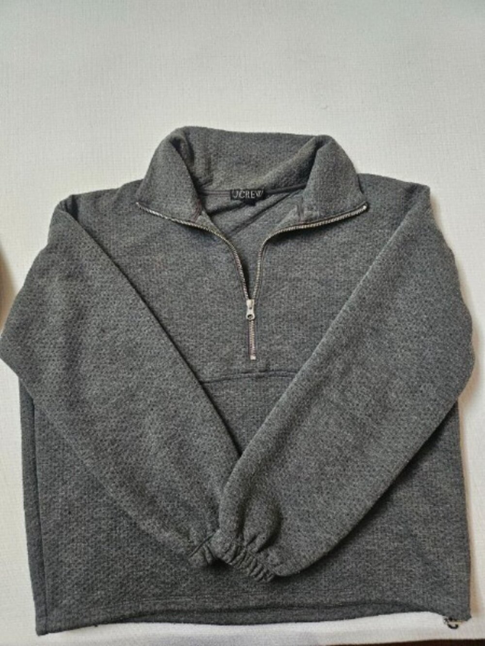 J Crew Terry Half-Zip Pointelle Sweatshirt Gray